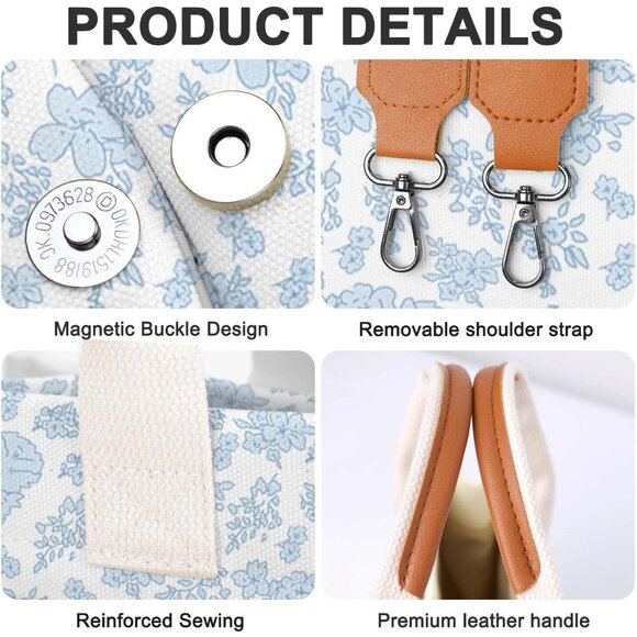 Elegant Women's Canvas Tote Bag with Multi Pockets - Perfect for Work & Travel - Picture 3 of 6